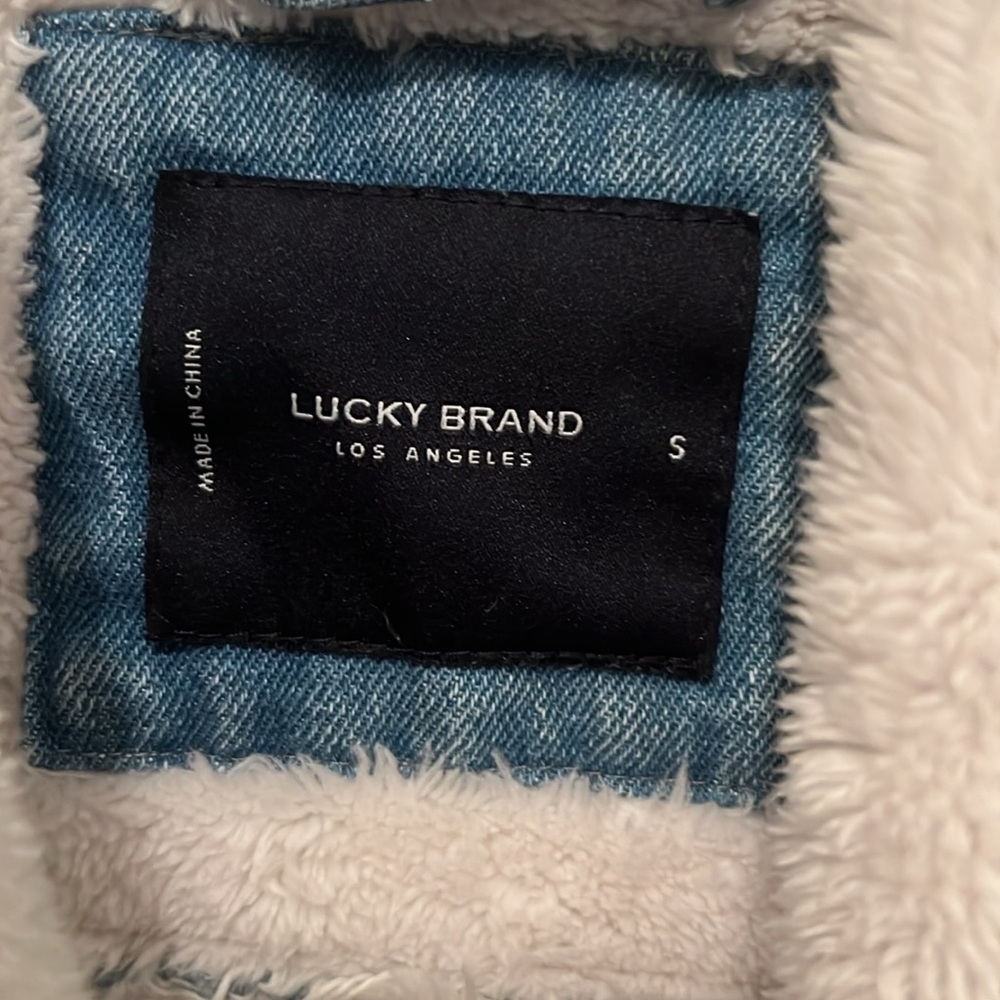 Lucky Brand Blue Denim Jacket with White Faux Fur - Picture 2 of 5